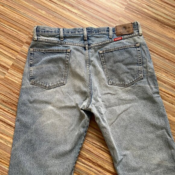 Wrangler Denim Jeans Light Wash Vintage Distressed Ripped Knee Frayed Hem 36x30 - Picture 7 of 10